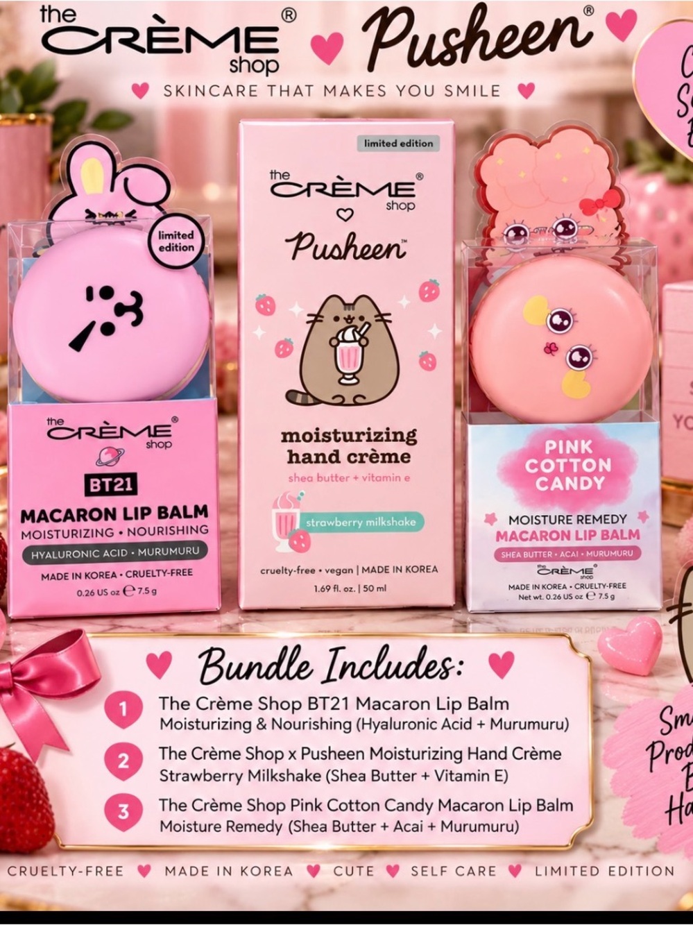 x Pusheen Pink Cotton Candy Macaron Lip Balm & Hand Crème Bundle